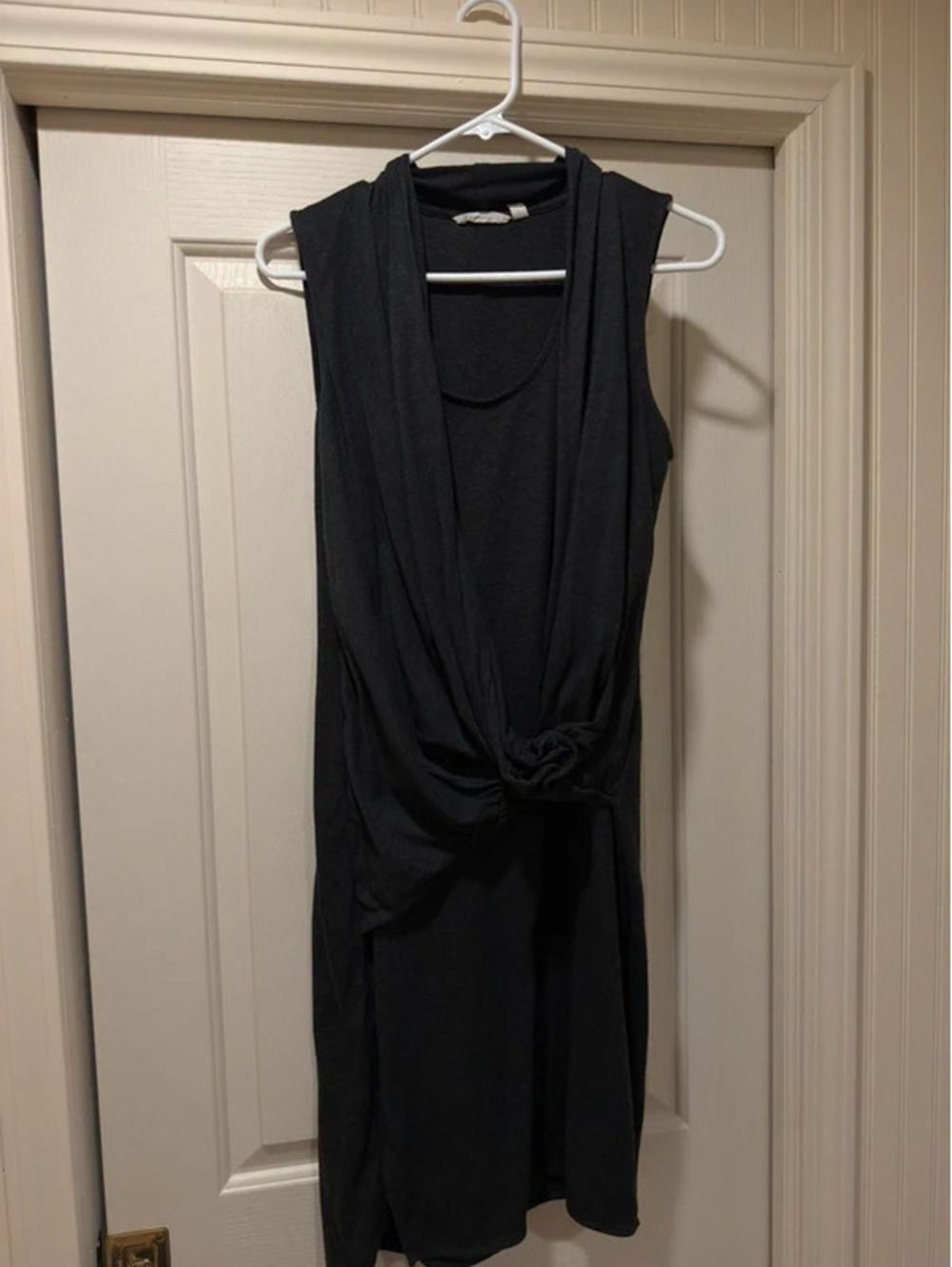 Athleta Sleeveless Hooded Midi Dress Charcoal Gray Ruched Front Athleisure